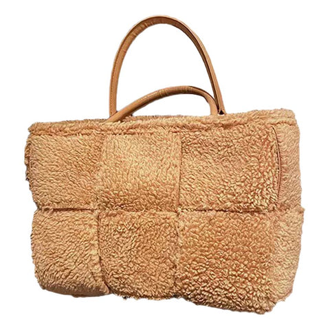 Large Nylon Soft Plush Tote Handbag Top-Handle Women's Bucket Bag Clutch Purse