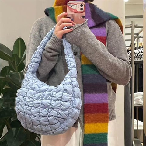 Large Capacity Polyester Pleated Design Women Handbag Stylish Single Shoulder Bag