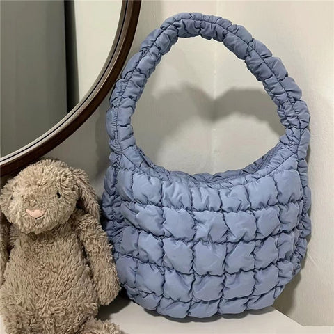 Large Capacity Polyester Pleated Design Women Handbag Stylish Single Shoulder Bag