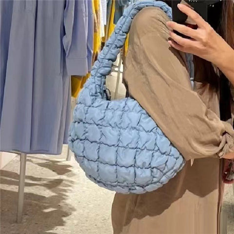 Large Capacity Polyester Pleated Design Women Handbag Stylish Single Shoulder Bag