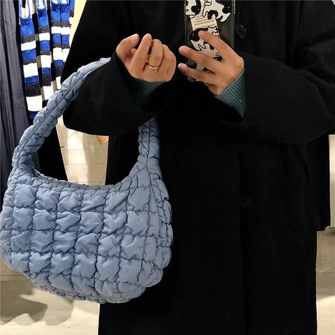 Large Capacity Polyester Pleated Design Women Handbag Stylish Single Shoulder Bag