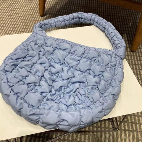 Large Capacity Polyester Pleated Design Women Handbag Stylish Single Shoulder Bag