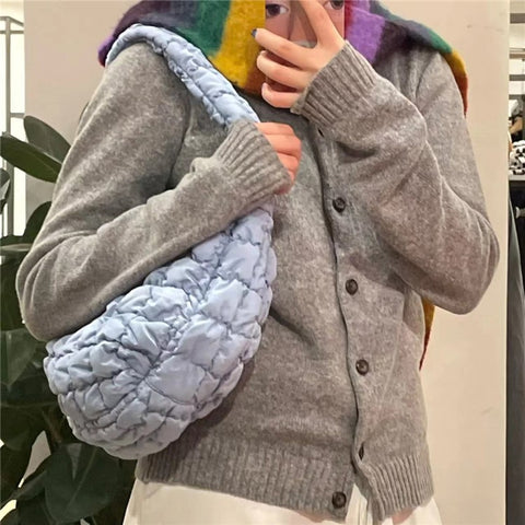 Large Capacity Polyester Pleated Design Women Handbag Stylish Single Shoulder Bag