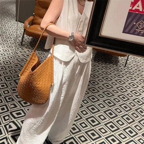 Women's Handbag Tote Large Woven Design Sheepskin Shoulder Top-handle Bag Underarm Bag Purse