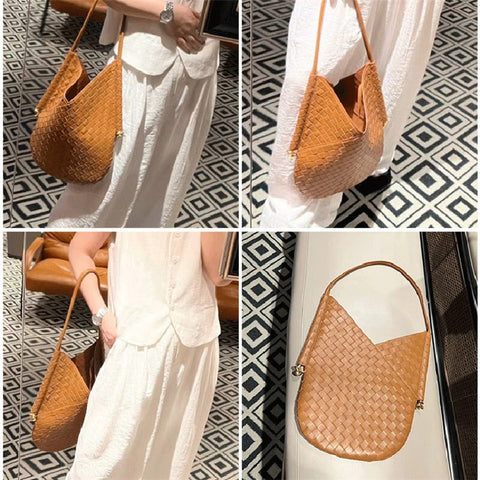 Women's Handbag Tote Large Woven Design Sheepskin Shoulder Top-handle Bag Underarm Bag Purse