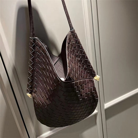 Women's Handbag Tote Large Woven Design Sheepskin Shoulder Top-handle Bag Underarm Bag Purse