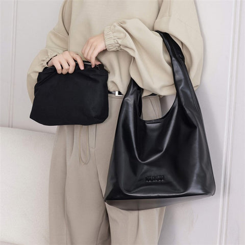 153 Top Layer Cowhide Leather Underarm Bag Women Single Shoulder Tote Bag
