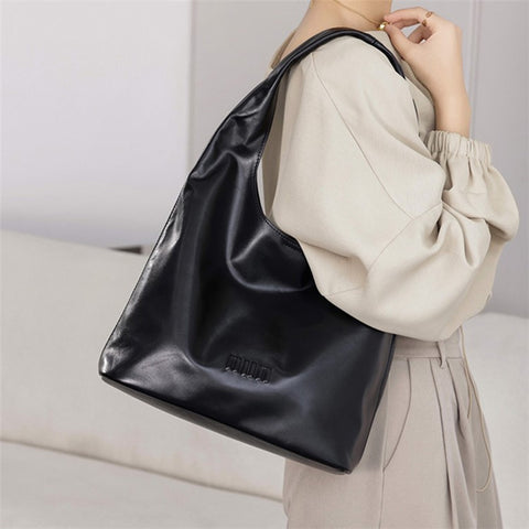 153 Top Layer Cowhide Leather Underarm Bag Women Single Shoulder Tote Bag