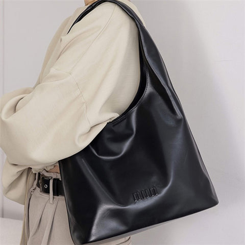 153 Top Layer Cowhide Leather Underarm Bag Women Single Shoulder Tote Bag