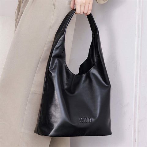153 Top Layer Cowhide Leather Underarm Bag Women Single Shoulder Tote Bag