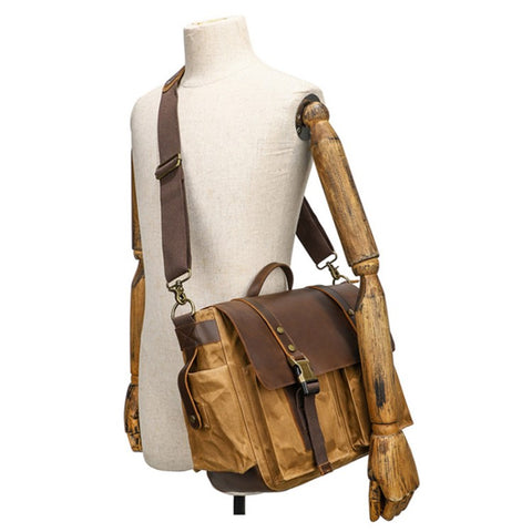 S11 Outdoor Single Shoulder Crossbody Bag Waxed Leather Flap Casual Canvas Bag