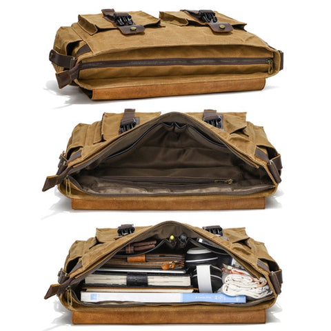 S11 Outdoor Single Shoulder Crossbody Bag Waxed Leather Flap Casual Canvas Bag