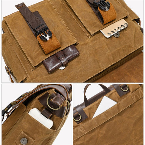 S11 Outdoor Single Shoulder Crossbody Bag Waxed Leather Flap Casual Canvas Bag