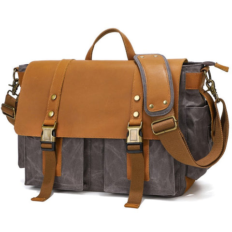 S11 Outdoor Single Shoulder Crossbody Bag Waxed Leather Flap Casual Canvas Bag