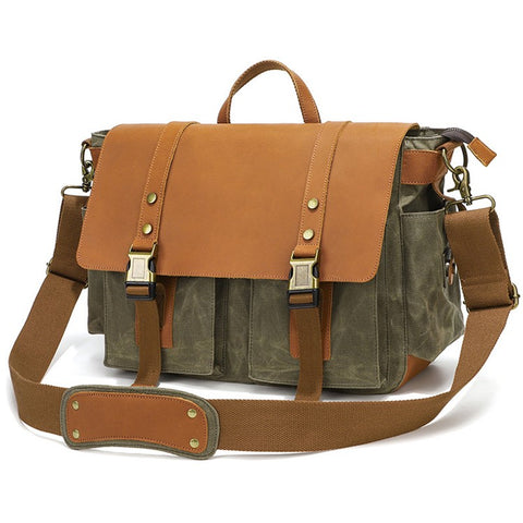 S11 Outdoor Single Shoulder Crossbody Bag Waxed Leather Flap Casual Canvas Bag