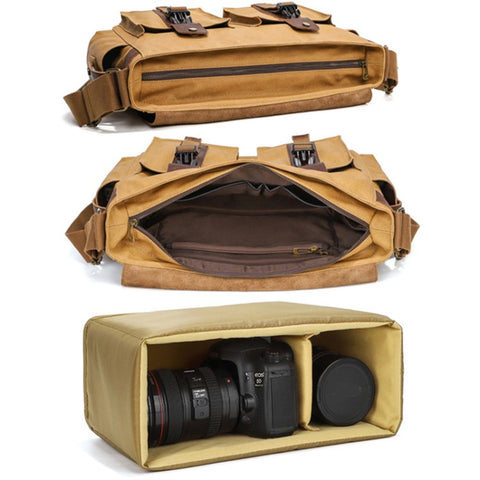 S8 Casual Outdoor Crossbody Bag Waxed Leather + Canvas Single Shoulder Travel Bag