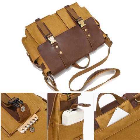 S8 Casual Outdoor Crossbody Bag Waxed Leather + Canvas Single Shoulder Travel Bag