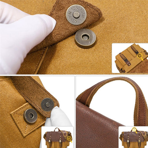 S8 Casual Outdoor Crossbody Bag Waxed Leather + Canvas Single Shoulder Travel Bag