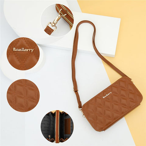 BAELLERRY N0112 Rhombus Grid Stitching Crossbody Bag PU Leather Women's Daypack Shoulder Bag