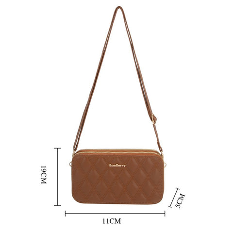 BAELLERRY N0112 Rhombus Grid Stitching Crossbody Bag PU Leather Women's Daypack Shoulder Bag