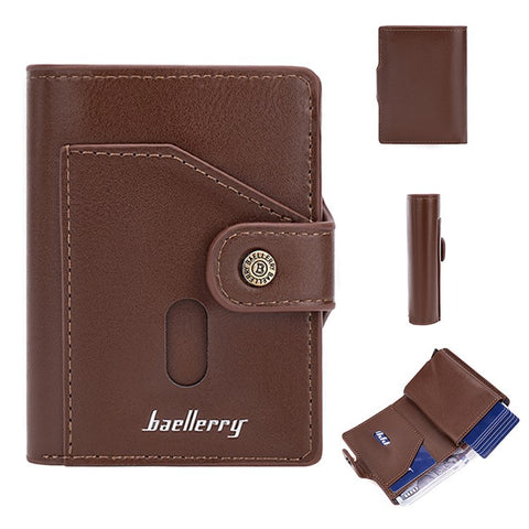 BAELLERRY K9217 PU Leather+Metal Card Holder Case Men's RFID Blocking Wallet Coin Purse Bag Billfold