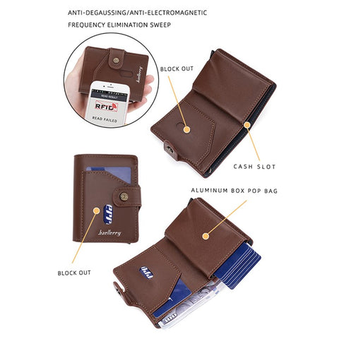 BAELLERRY K9217 PU Leather+Metal Card Holder Case Men's RFID Blocking Wallet Coin Purse Bag Billfold