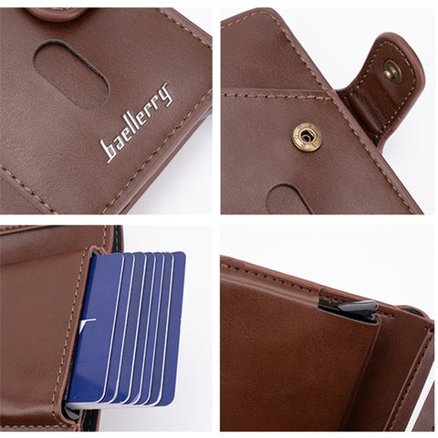 BAELLERRY K9217 PU Leather+Metal Card Holder Case Men's RFID Blocking Wallet Coin Purse Bag Billfold