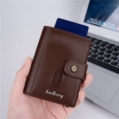 BAELLERRY K9217 PU Leather+Metal Card Holder Case Men's RFID Blocking Wallet Coin Purse Bag Billfold