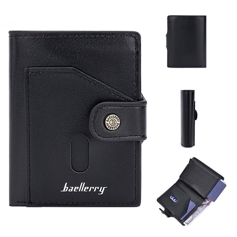 BAELLERRY K9217 PU Leather+Metal Card Holder Case Men's RFID Blocking Wallet Coin Purse Bag Billfold