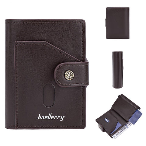 BAELLERRY K9217 PU Leather+Metal Card Holder Case Men's RFID Blocking Wallet Coin Purse Bag Billfold