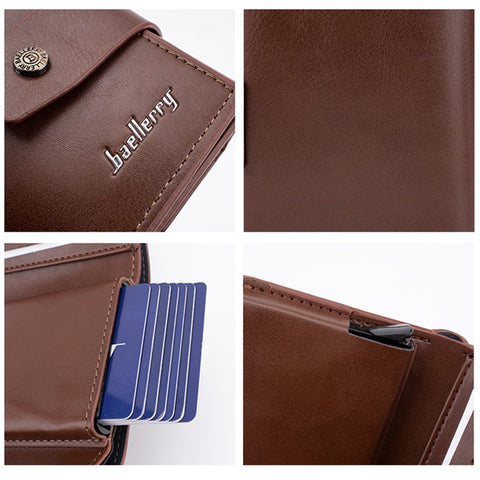 BAELLERRY K9218 RFID Blocking PU Leather Billfold Wallet Aluminum Pop-Up Card Holder