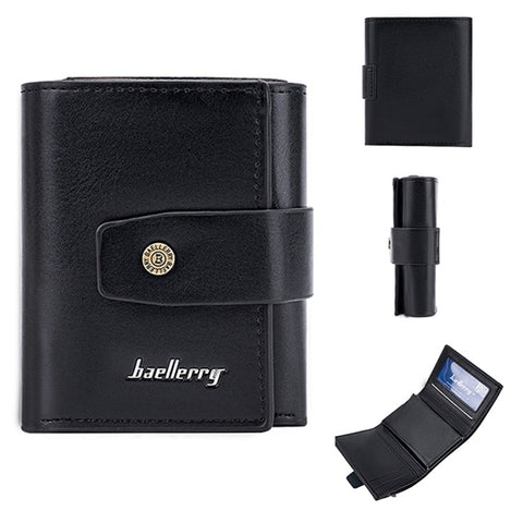 BAELLERRY K9218 RFID Blocking PU Leather Billfold Wallet Aluminum Pop-Up Card Holder