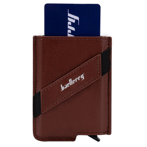 BAELLERRY K9219 Pop-up Men's RFID Blocking Card Holder PU Leather+Metal Card Carrying Case
