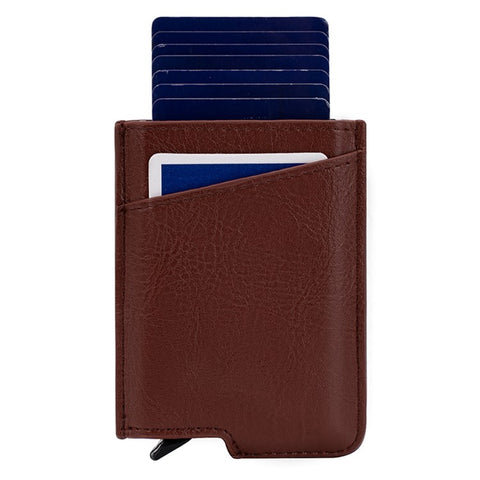 BAELLERRY K9219 Pop-up Men's RFID Blocking Card Holder PU Leather+Metal Card Carrying Case