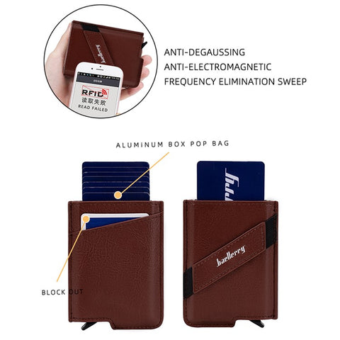 BAELLERRY K9219 Pop-up Men's RFID Blocking Card Holder PU Leather+Metal Card Carrying Case