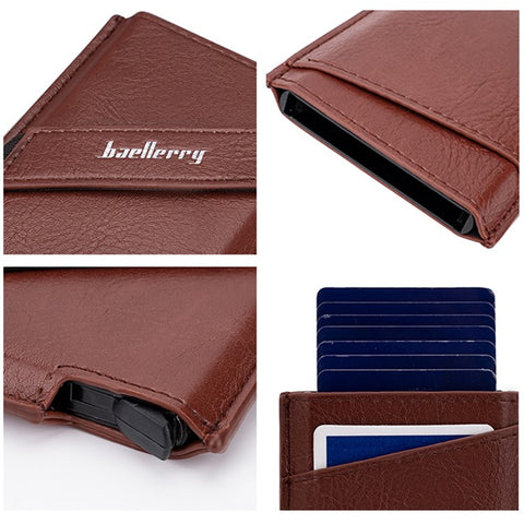 BAELLERRY K9219 Pop-up Men's RFID Blocking Card Holder PU Leather+Metal Card Carrying Case