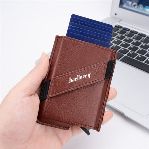 BAELLERRY K9219 Pop-up Men's RFID Blocking Card Holder PU Leather+Metal Card Carrying Case