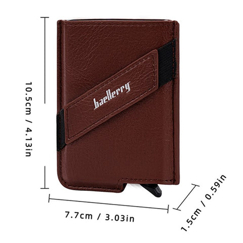 BAELLERRY K9219 Pop-up Men's RFID Blocking Card Holder PU Leather+Metal Card Carrying Case
