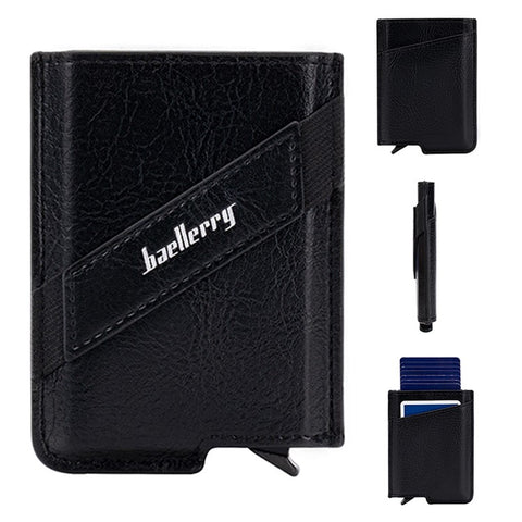BAELLERRY K9219 Pop-up Men's RFID Blocking Card Holder PU Leather+Metal Card Carrying Case