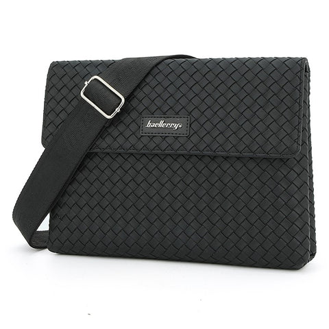 BAELLERRY F70717 Woven Design PU Crossbody Bag for Men Large Capacity Portable Magnetic Buckle Shoulder Bag, Black