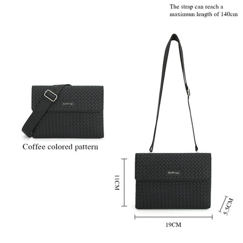 BAELLERRY F70717 Woven Design PU Crossbody Bag for Men Large Capacity Portable Magnetic Buckle Shoulder Bag, Black