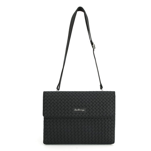 BAELLERRY F70717 Woven Design PU Crossbody Bag for Men Large Capacity Portable Magnetic Buckle Shoulder Bag, Black
