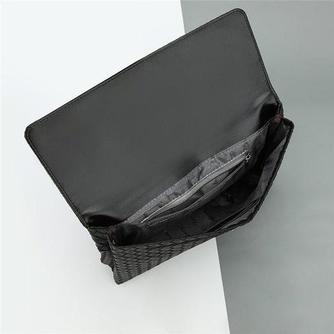 BAELLERRY F70717 Woven Design PU Crossbody Bag for Men Large Capacity Portable Magnetic Buckle Shoulder Bag, Black