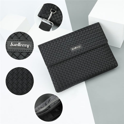 BAELLERRY F70717 Woven Design PU Crossbody Bag for Men Large Capacity Portable Magnetic Buckle Shoulder Bag, Black
