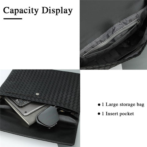 BAELLERRY F70717 Woven Design PU Crossbody Bag for Men Large Capacity Portable Magnetic Buckle Shoulder Bag, Black