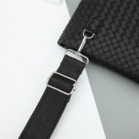 BAELLERRY F70717 Woven Design PU Crossbody Bag for Men Large Capacity Portable Magnetic Buckle Shoulder Bag, Black