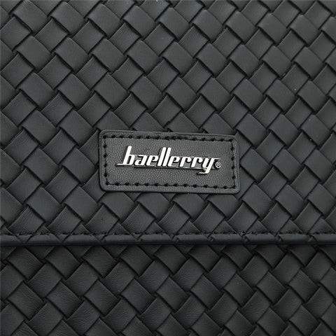 BAELLERRY F70717 Woven Design PU Crossbody Bag for Men Large Capacity Portable Magnetic Buckle Shoulder Bag, Black