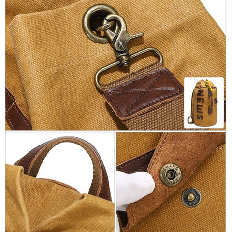 Casual Retro Waxed Canvas+Cowhide Backpack Waterproof Men Travel Luggage Bag