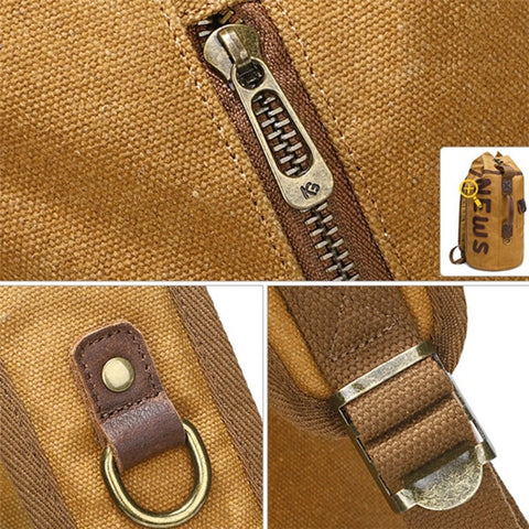 Casual Retro Waxed Canvas+Cowhide Backpack Waterproof Men Travel Luggage Bag