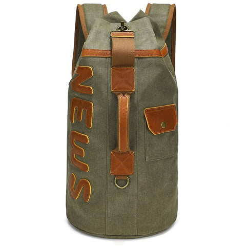 Casual Retro Waxed Canvas+Cowhide Backpack Waterproof Men Travel Luggage Bag